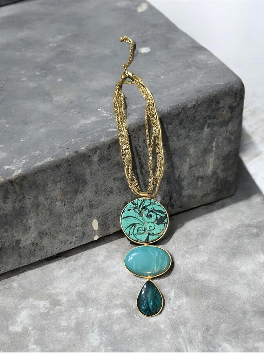 Chico's Gold-Tone Necklace with Teal and Turquoise Stones